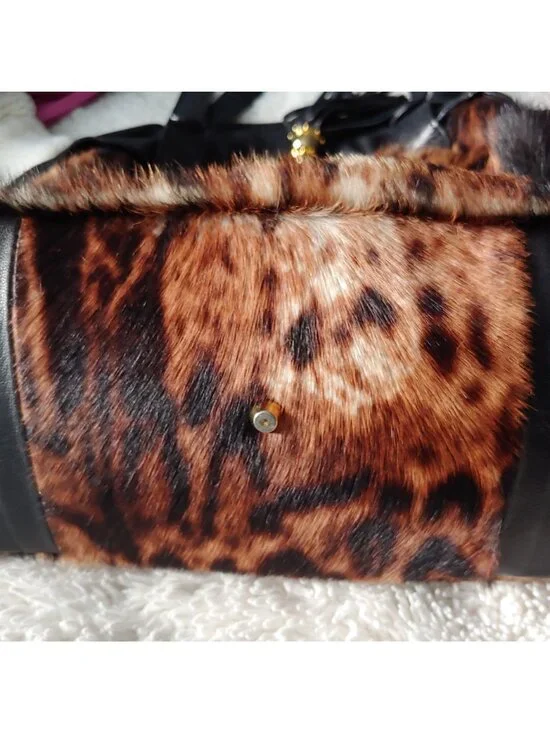 Paolo Masi Italian Leather Calf Hair Animal Print Handbag Mob Wife Loud Luxury - Picture 12 of 16